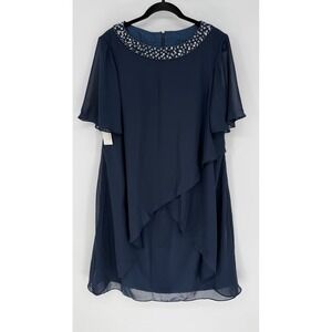 CICINIA NAVY BLUE SEQUIN COLLAR CHIFFON DRESS MOTHER OF THE BRIDE NWT SIZE 14